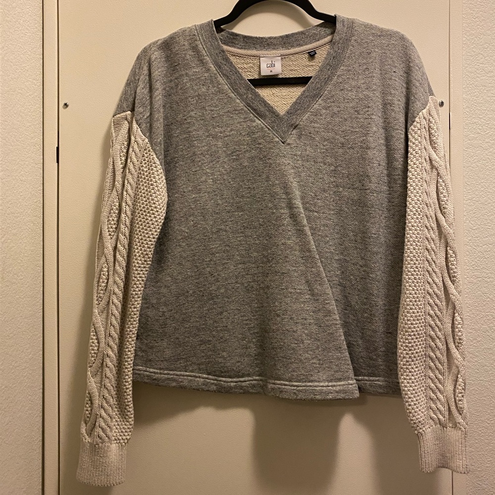 Cabi sweater with knit sleeves